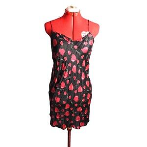 100% Silk Nightgown M Chemise slip dress Heart Love You Black Red Te Amo Medium
